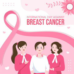 Breast Cancer Awareness Month Social Media Template Flat Cartoon Background Vector Illustration