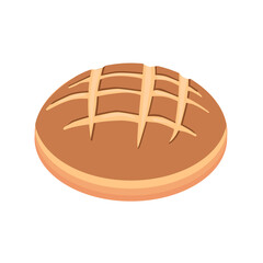 Round, whole bread, isolated on a white background.Vector illustration of a bakery product.