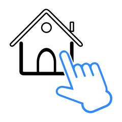 house and click logo combination. Real estate and cursor symbol or icon. Unique apartment and rent agency logotype design template.
