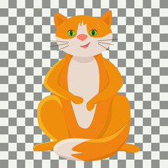 Vector character. A confident ginger cat with green eyes and a gorgeous tail. Cat, isolated object, pink nose, beautiful cat.t. Vector illustration