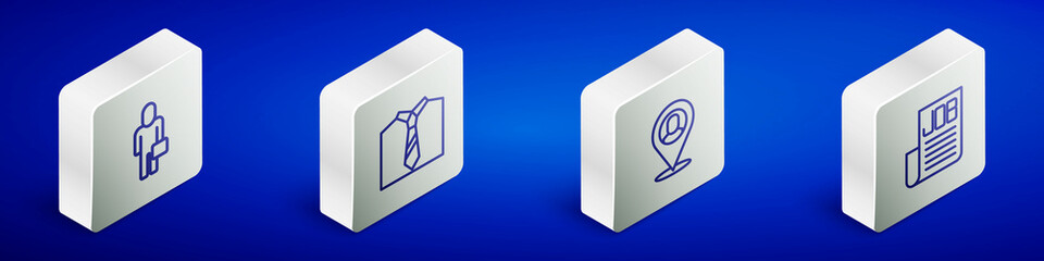 Set Isometric line Businessman, Tie, Worker location and Search job icon. Vector