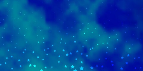 Dark BLUE vector background with colorful stars.