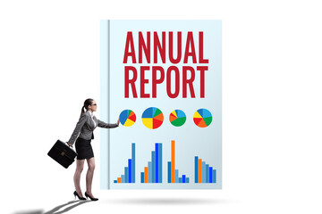 Businesswoman in annual report concept