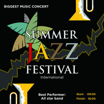 Banner concept for jazz music event using black background, suitable for big jazz music event advertisement or jazz music event.