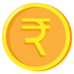 Golden Indian rupee coin symbol Rp on white background. Finance investment concept. Exchange Indian currency