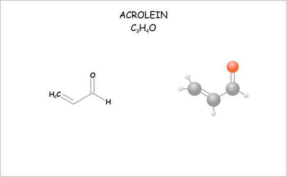 Stylized molecule model/structural formula of acrolein.