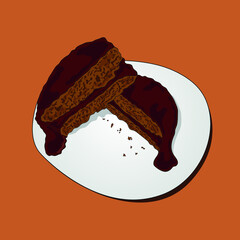 chocolate cake on plate Theme Illustration