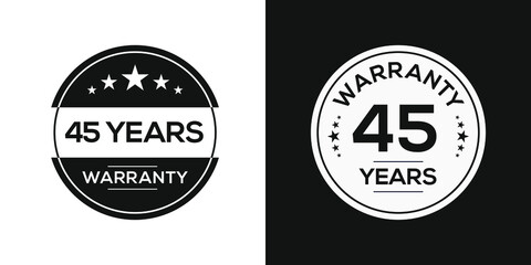 Fototapeta na wymiar 45 years warranty seal stamp, vector label.