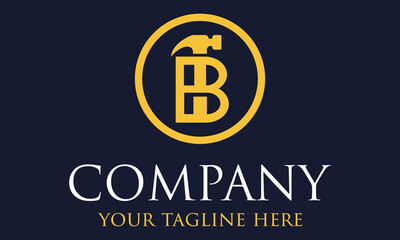 Luxury Gold Color Hammer Initial Letter B Logo Design