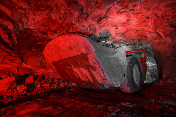 Underground equipment. Special load vehicle for mines and tunnels.