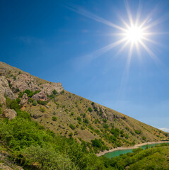 mount slope in light of sparkle sun