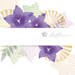 桔梗の花と和柄イラスト背景