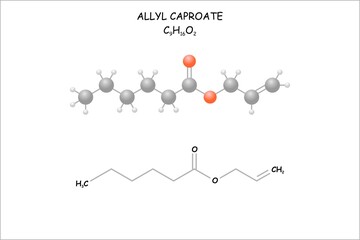Stylized molecule model/structural formula of allyl caproate.