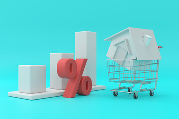 House price. Interest Rate. Banner design. 3D rendering.