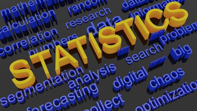 Statistics concept. Word cloud. Collecting, forecasting and segmentation of big data. 3d illustration