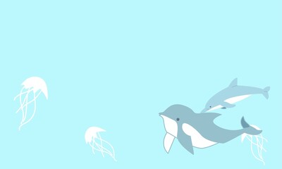 涼しげなイルカとクラゲの背景素材。