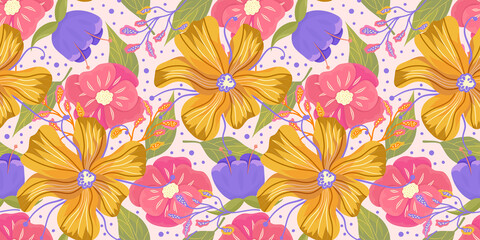 Flower pattern for decorative design. Spring pastel pink floral background. Peony flower vector. Summer motif. Decorative textile seamless pattern. Modern design.