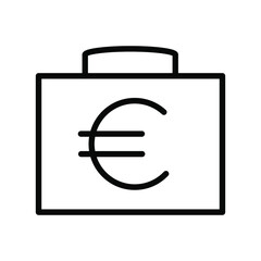 Line icon of briefcase with cash. Leather business bag with euro sign. Vector Illustration.