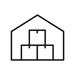 Cargo warehouse room with box outline icon. Delivery, shipping and logistic concept. Vector monochrome illustration isolated on white background..