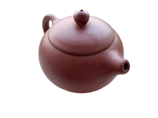 Chinese clay teapot for tea ceremony on white isolated background close-up