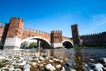 Romeo and Juliet Verona old Bridge over a river at castle Vecchio