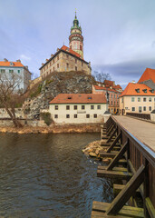 Beautiful view to church and castle in Cesky Krumlov, Czech republic