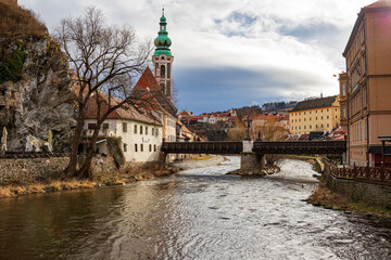 Beautiful view to church and castle in Cesky Krumlov, Czech republic