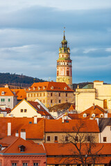 Obraz premium Beautiful view to church and castle in Cesky Krumlov, Czech republic
