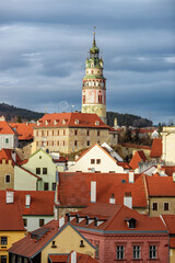 Naklejka na ściany i meble Beautiful view to church and castle in Cesky Krumlov, Czech republic