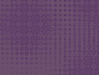 Horizontal illustration, purple abstract flowers on purple dusty purple background, halftone