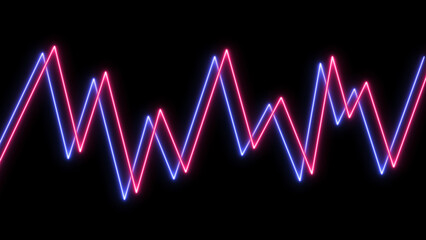3d neon graph diagram lines on black background. Sound, visual, analytics, finance concept.