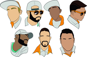 Vector los chicos del rap, rostros para edición o diseño, color plano, amarillo, blanco, verde, negro