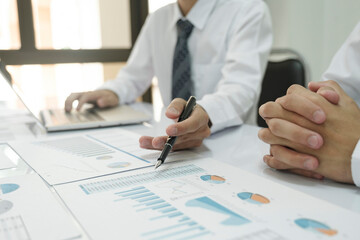 Businessman teamwork is thinking and analyse planing the strategy.