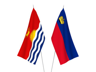 National fabric flags of Liechtenstein and Republic of Kiribati isolated on white background. 3d rendering illustration.