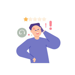 customer complaints. a customer, user, or buyer calls customer service while angry using a smartphone. emotions, bad ratings, bad service, disappointed and annoyed. flat cartoon illustration. concept 