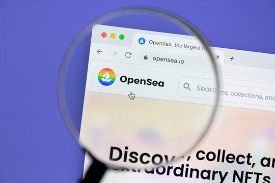 Ostersund, Sweden - July 1, 2020: OpenSea website under a magnifying glass. OpenSea is an American online non-fungible token (NFT) marketplace.