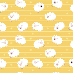 Seamless pattern with cute sheep and lambs. Loop pattern for fabric, textile, wallpaper, posters, gift wrapping paper, napkins, tablecloths. Print for kids. Children's pattern vector illustration.