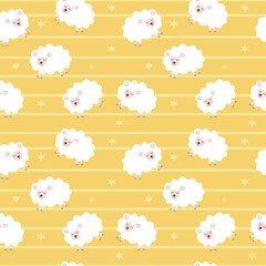 Seamless pattern with cute sheep and lambs. Loop pattern for fabric, textile, wallpaper, posters, gift wrapping paper, napkins, tablecloths. Print for kids. Children's pattern vector illustration.