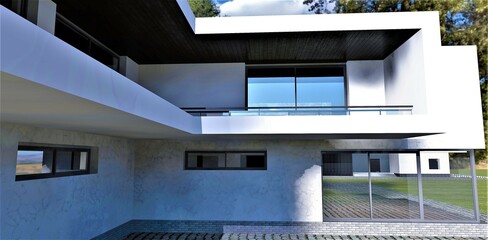 Obraz premium Gray marble walls. View of the corner of a luxury home. 3d render. Relevant for designers exploring trends in home design and construction.