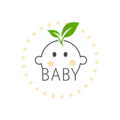 Green leaf hair baby illustration design logo.