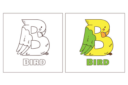 A for Birdl Hand Drawn Coloring Page