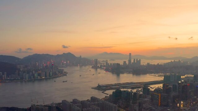 1 May 2022 Sunset over Victoria Harbor as viewed at East of kowloon