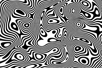 Cover for a poster with waves and vibrations of optical illusions. Abstract curved black and white lines. Background for the presentation of advertising, brochures.