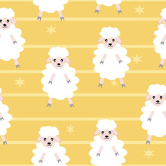 Seamless pattern with cute sheep and lambs. Loop pattern for fabric, textile, wallpaper, posters, gift wrapping paper, napkins, tablecloths. Print for kids. Children's pattern vector illustration.