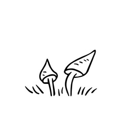 Doodle poisonous mushroom,hand drawn forest plant.Sketch,freehand minimalistic design, child drawing.Isolated.Vector illustration