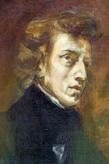 Naklejka na ściany i meble Eugène Delacroix, retrato de Frédéric Chopin, Museo del Louvre,museo nacional de Francia, Paris, France,Western Europe