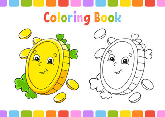 Coloring book for kids. St. Patrick's day. Cartoon character. Vector illustration. Fantasy page for children. Black contour silhouette. Isolated on white background.