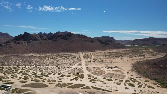 Aerial view of desert area near Tecolote beach at La Paz, Baja California, Mexico
