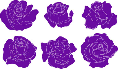 Rose flower outline vector. Set of hand drawn sketches. Line drawing.