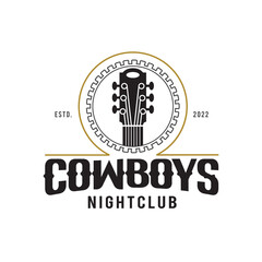 Country Guitar Music Vintage Retro Cowboys logo design